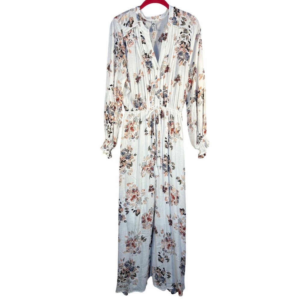 American Rag Women's M Maxi Dress Floral Blouse, Long Sleeve Side Slits - Picture 4 of 13